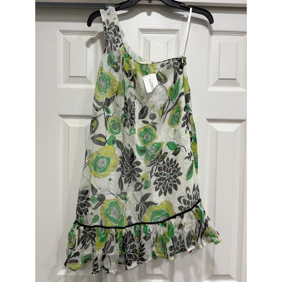 Beaubois floral silk asymmetrical dress ruffles one shoulder fairy style Anthro - Picture 1 of 4
